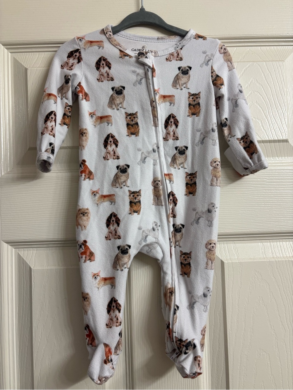 Caden Lane White Baby Footed One-Piece with Dog Print